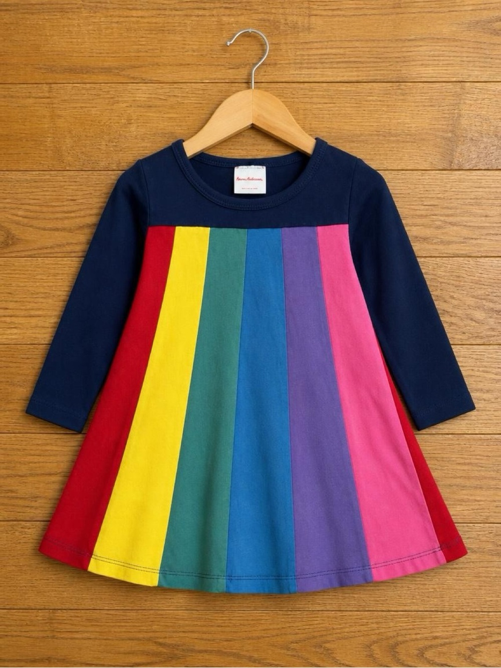 Hanna Andersson Girls 80 18-24M Rainbow Colorblock Long Sleeve Swing Dress